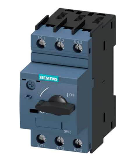 guardamotor ) Interruptor automático tamaño S00 para protección de motores, CLASE 10
Disparador por sobrecarga con retardo según intensidad 0,28...0,4 A Disparador
de cortocircuito 5,2 A borne de tornillo poder de corte estándar