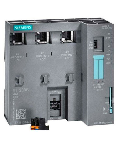 SIMATIC DP, CPU IM151-8 PN/DP para ET 200S, memoria de
trabajo de 192 kB, interfaz PROFINET int. (con tres puertos RJ45) como IO
Controller,sin batería se necesita MMC