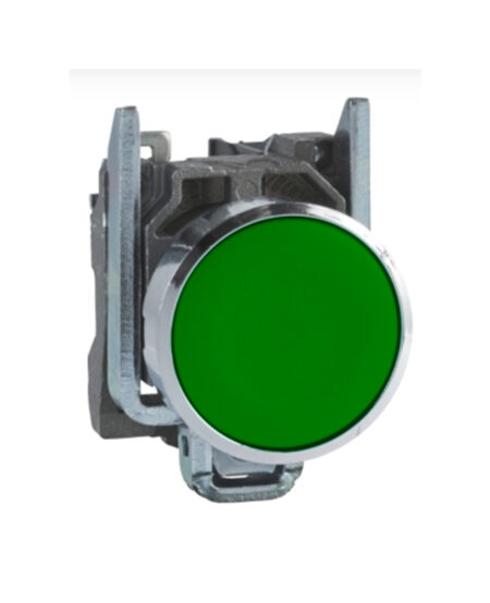 Pulsador rasante, metalico, Ø 22mm, verde, retorno por resorte, 1NA