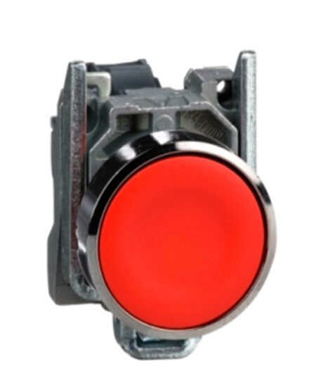 Pulsador rasante, metalico, Ø 22mm,rojo, retorno por resorte, 1NC